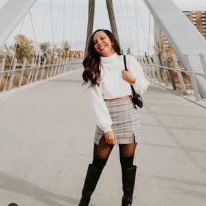 HIGH WAIST DOUBLE SLIT PLAID MINI SKIRT